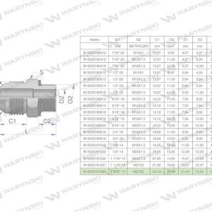 Przyłączka hydrauliczna BB 1 5/16″UNF (JIC) x M27x2 (XGE) Waryński ( sprzedawane po 2 ) W-5025191627
