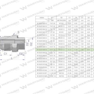 Przyłączka hydrauliczna BB 9/16″UNF (JIC) x M16x1.5 (XGE) Waryński ( sprzedawane po 2 ) W-5025190616