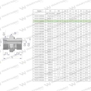 Przyłączka hydrauliczna BB (XGE) M12x1.5 06L x 3/8″ BSP ED Waryński ( sprzedawane po 5 ) W-5011060606