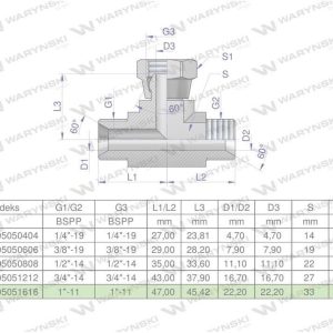 Trójnik hydrauliczny symetryczny calowy BAB 1″ BSP (XEVT) Waryński W-7105051616